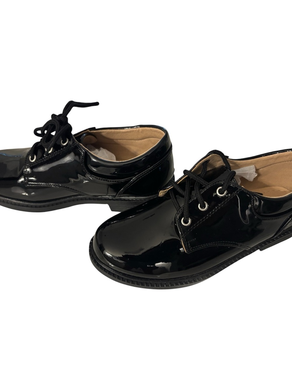 Classic Black Patent Lace-Up Kids Shoes